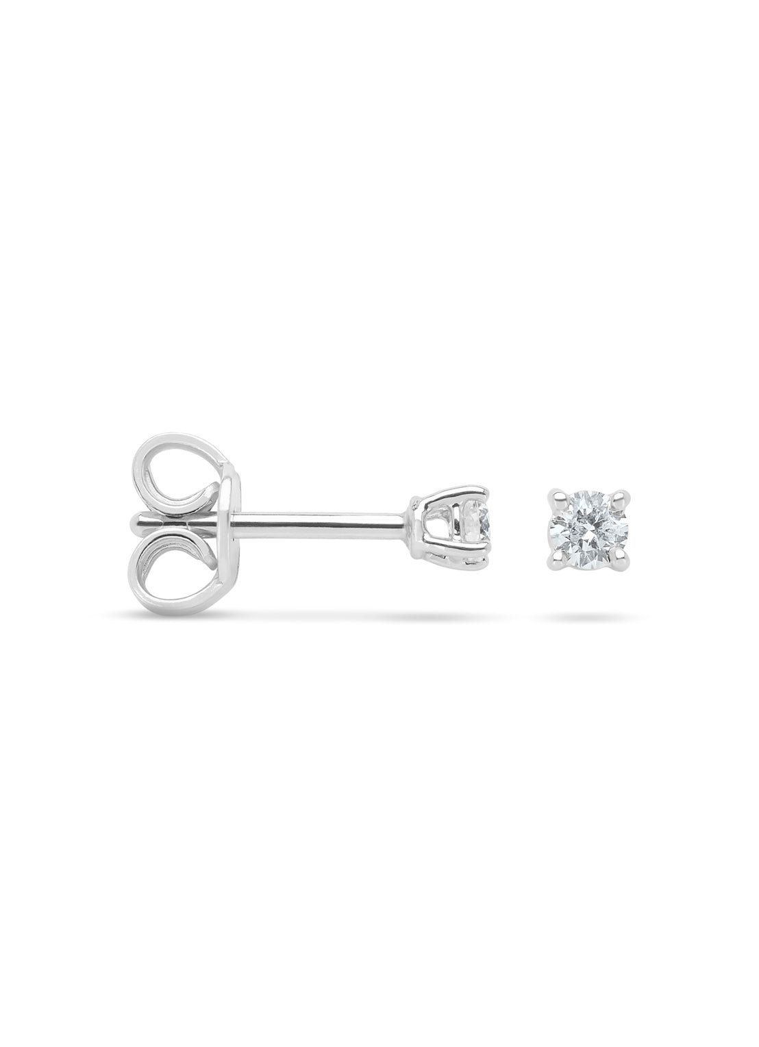 White gold solitary ear plugs, 0.10 ct diamond, Groeibriljant