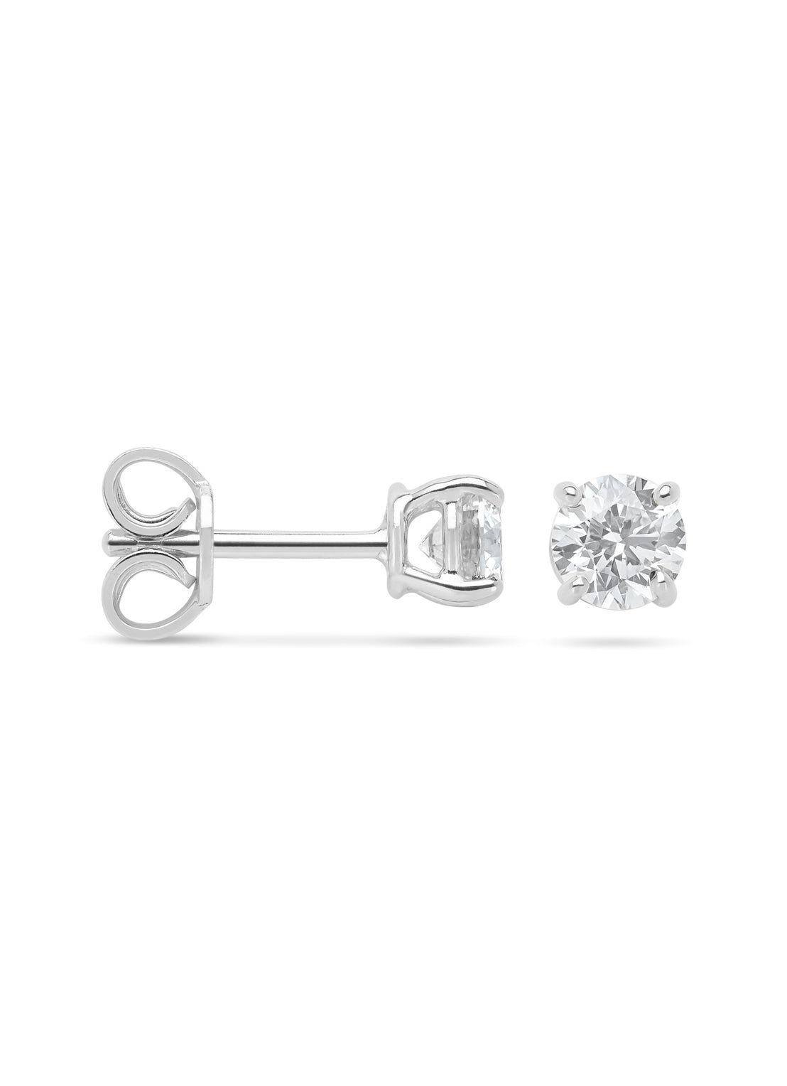 White gold solitary ear plugs, 0.86 ct diamond, Groeibriljant