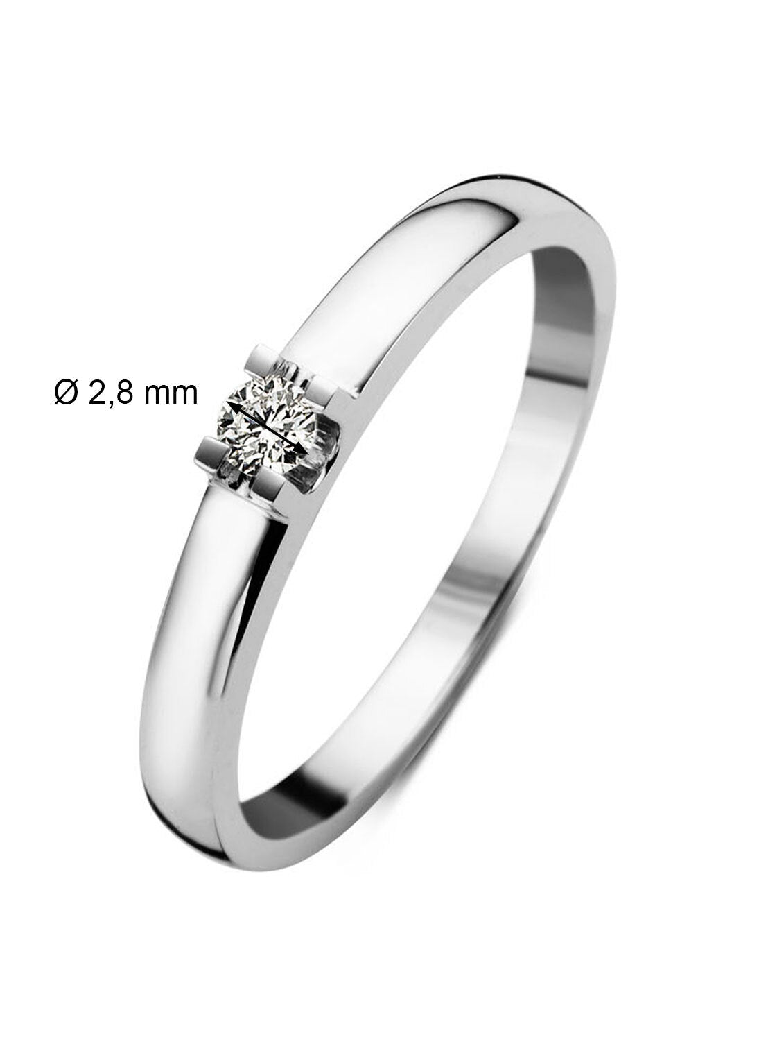 Witgouden solitairring, 0.08 ct diamant, Groeibriljant