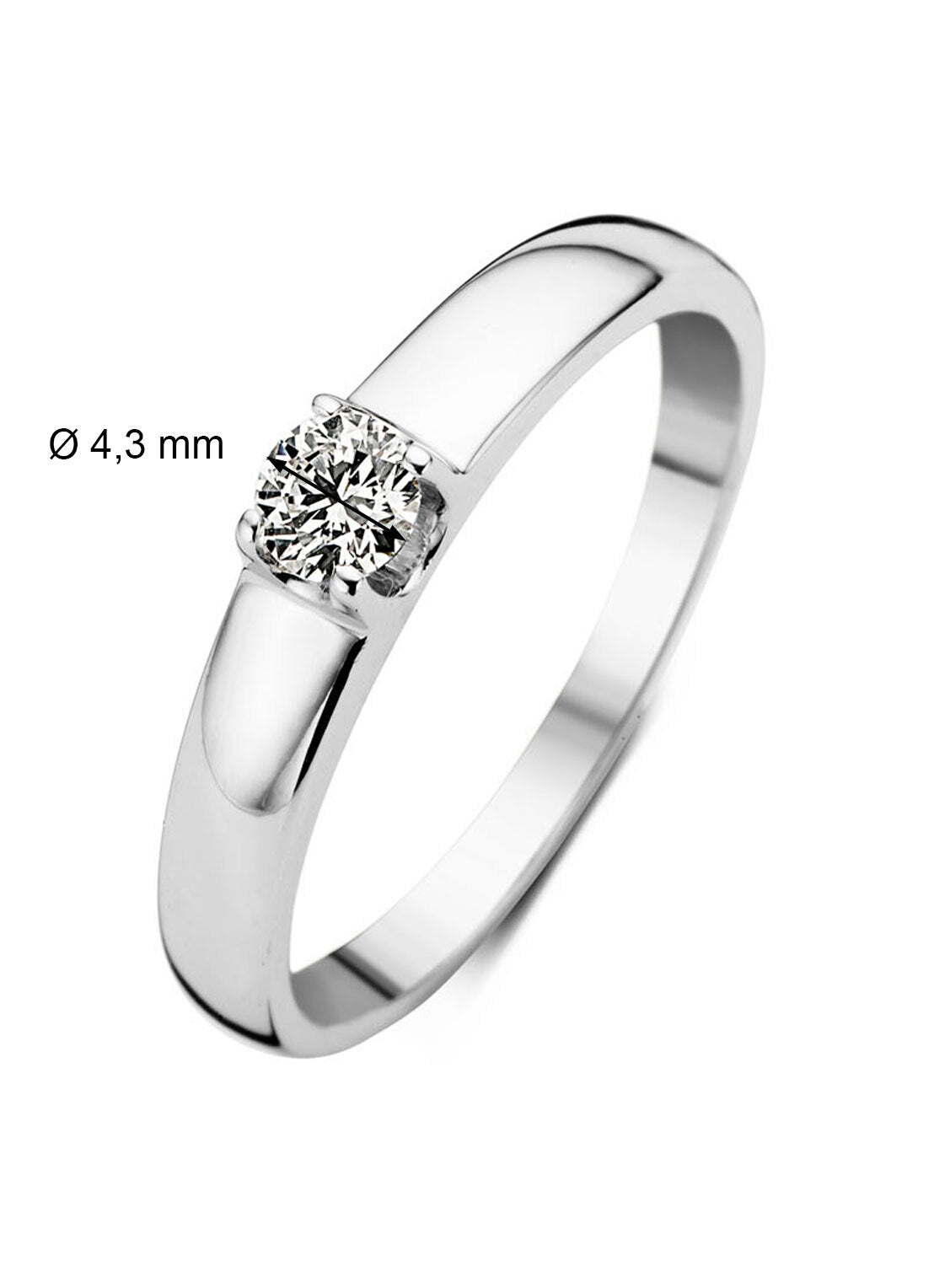 White gold solitaire ring, 0.30 ct diamond, Groeibriljant