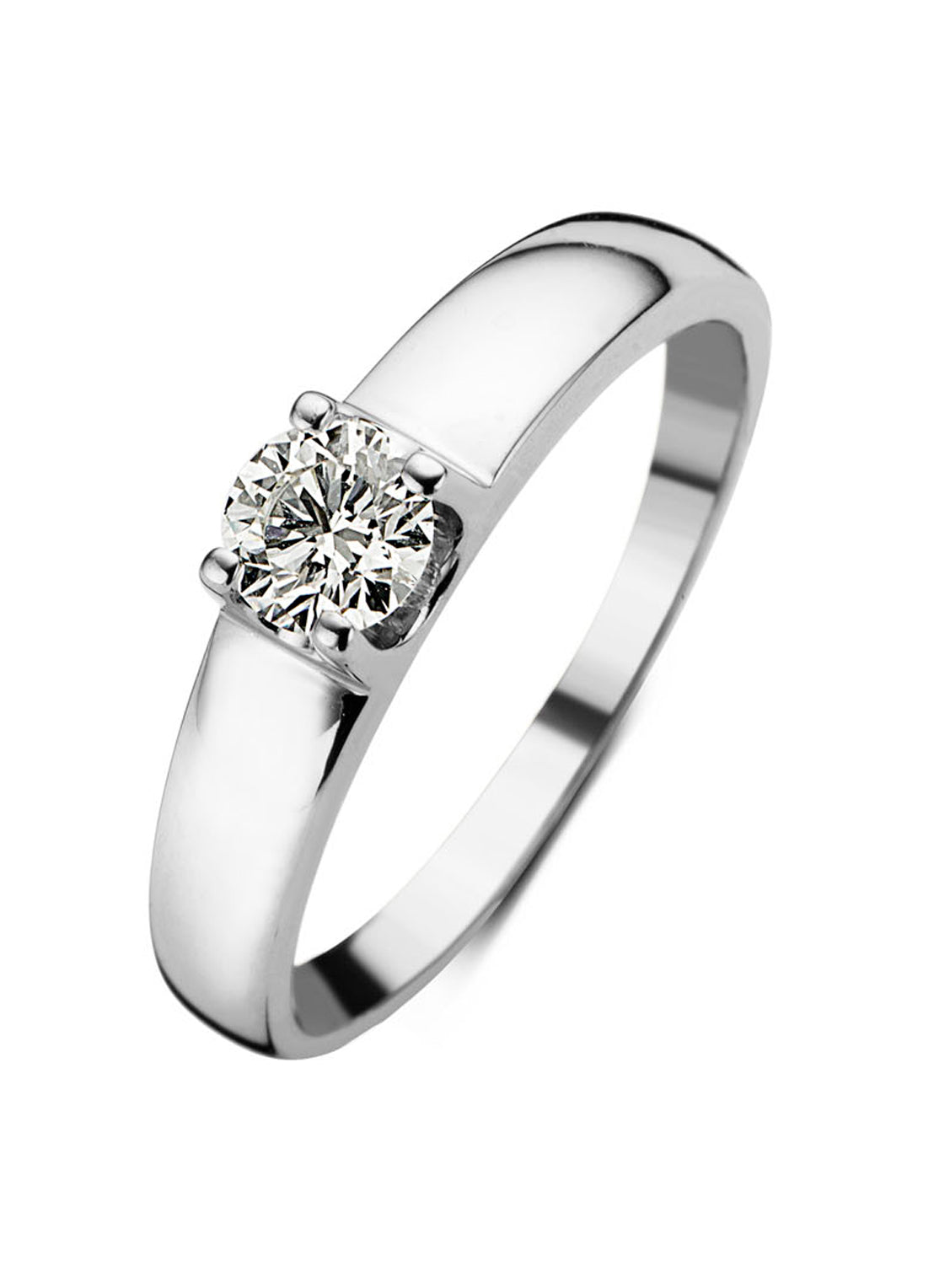 Witgouden solitairring, 0.45 ct diamant, Groeibriljant