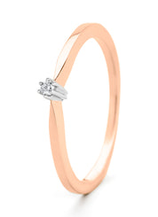 Roségouden solitairring, 0.02 ct diamant, Groeibriljant