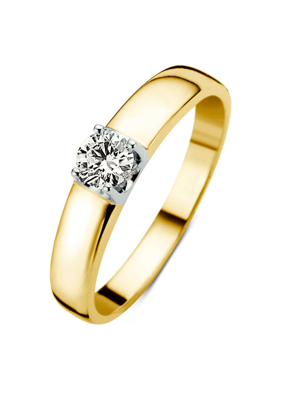 Geelgouden solitairring, 0.34 ct diamant, Groeibriljant