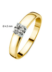 Geelgouden solitairring, 0.34 ct diamant, Groeibriljant