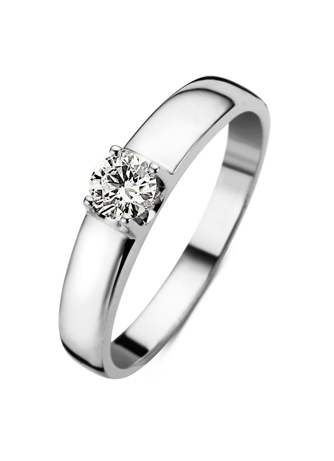 Witgouden solitairring, 0.34 ct diamant, Groeibriljant