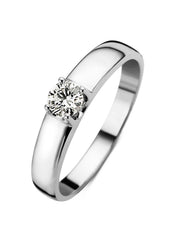 Witgouden solitairring, 0.34 ct diamant, Groeibriljant
