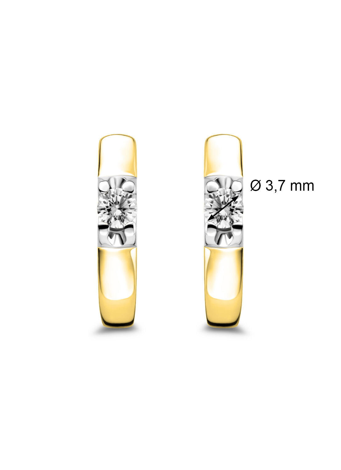 Geelgouden solitair oorstekers, 0.36 ct diamant, Groeibriljant