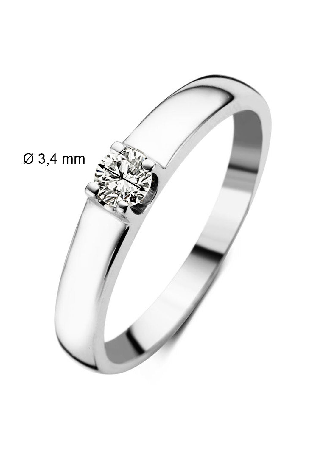 White gold solitaire ring, 0.14 ct diamond, Groeibriljant
