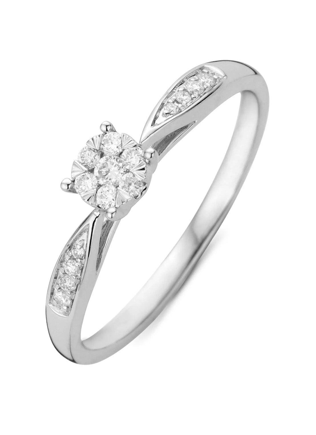 White gold ring 14 carat, 0.15 ct diamond, Enchanted