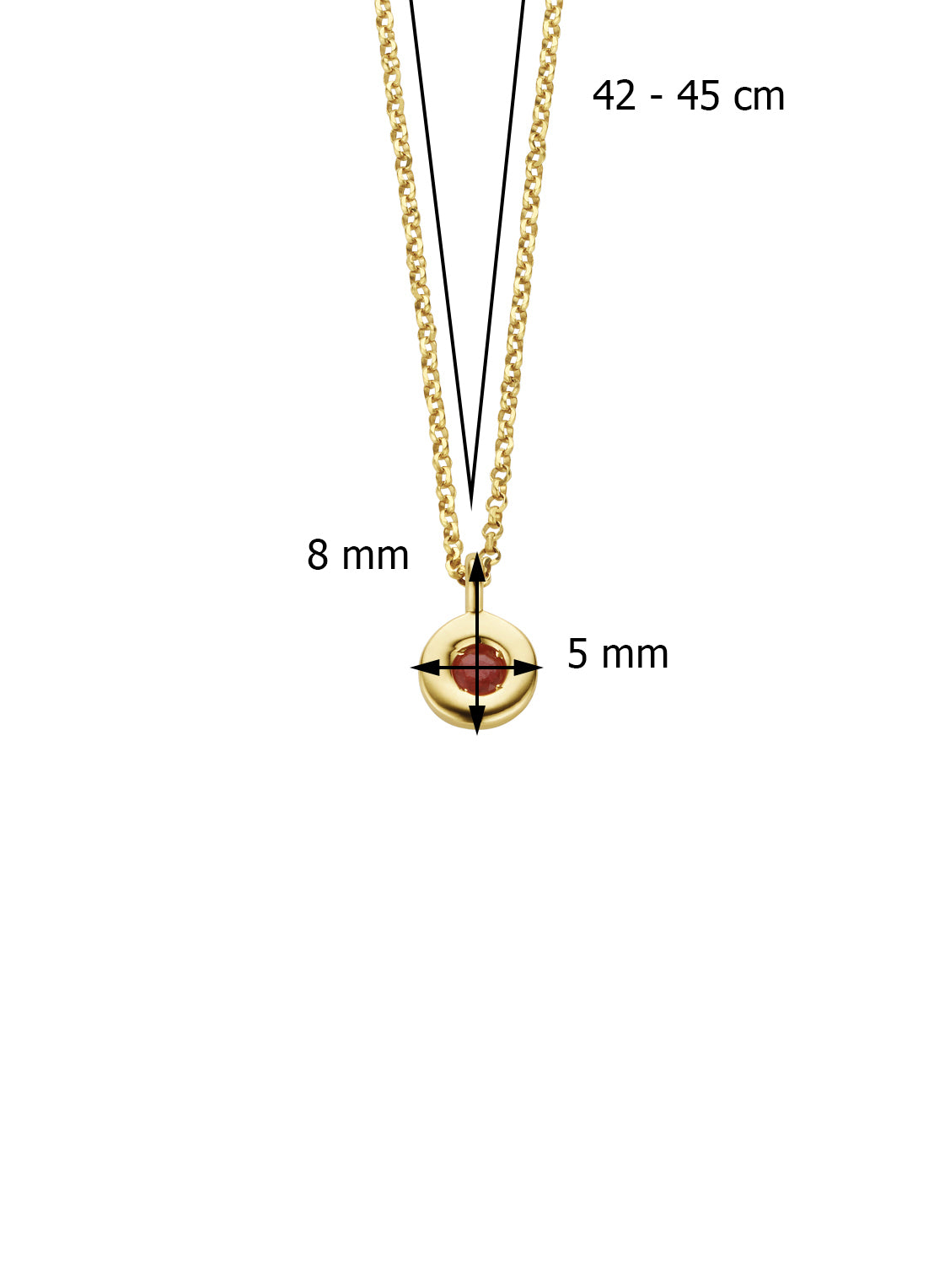 Birthstones geelgouden collier robijn, Juli