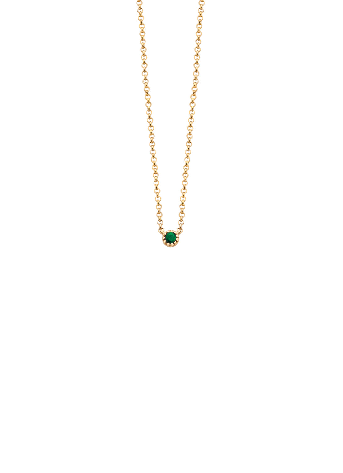 Yellow gold necklace, 0.04 ct smaragd, joy