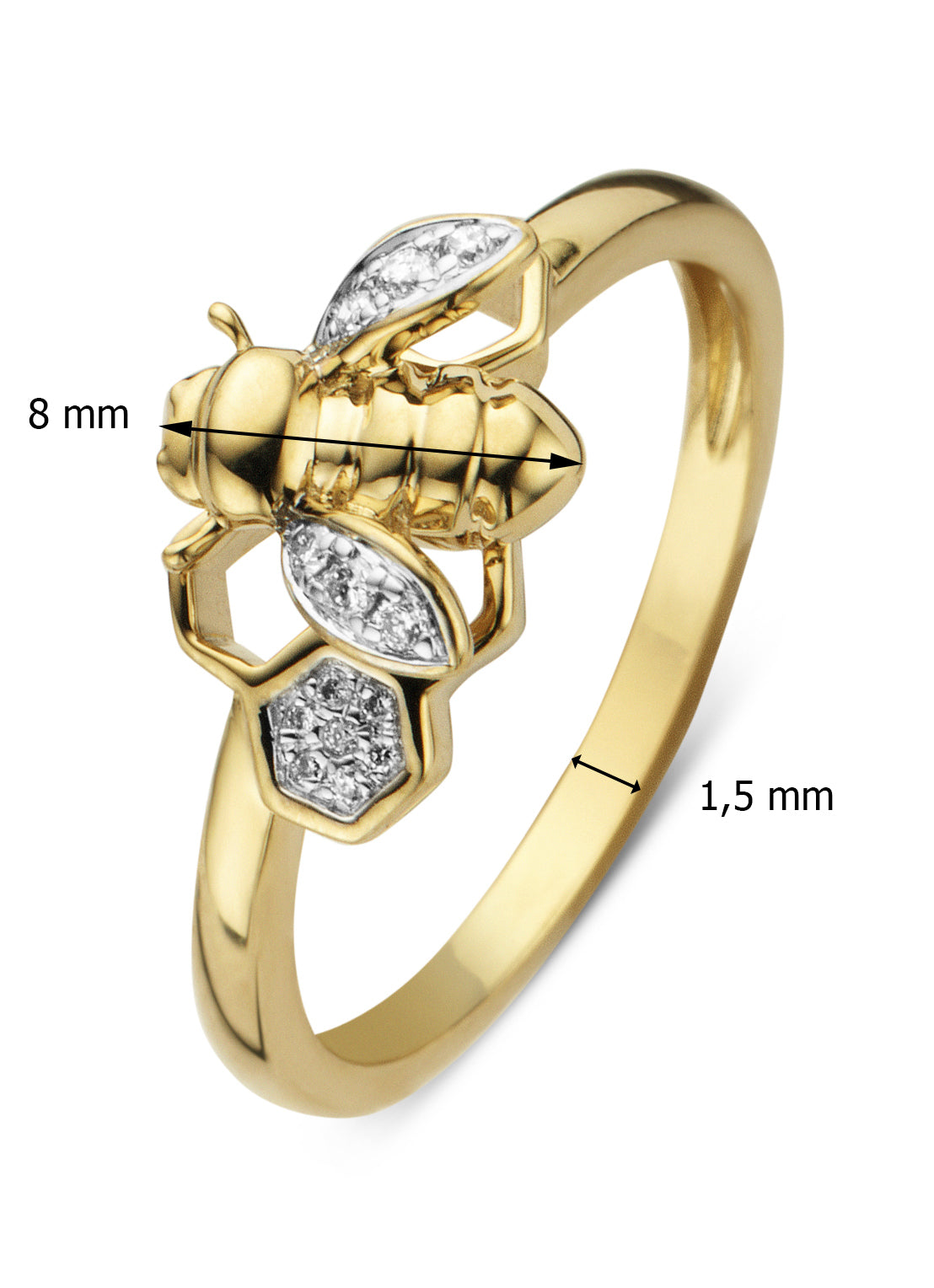 Golden Ring, 0.06 CT Diamant, Queen Bee