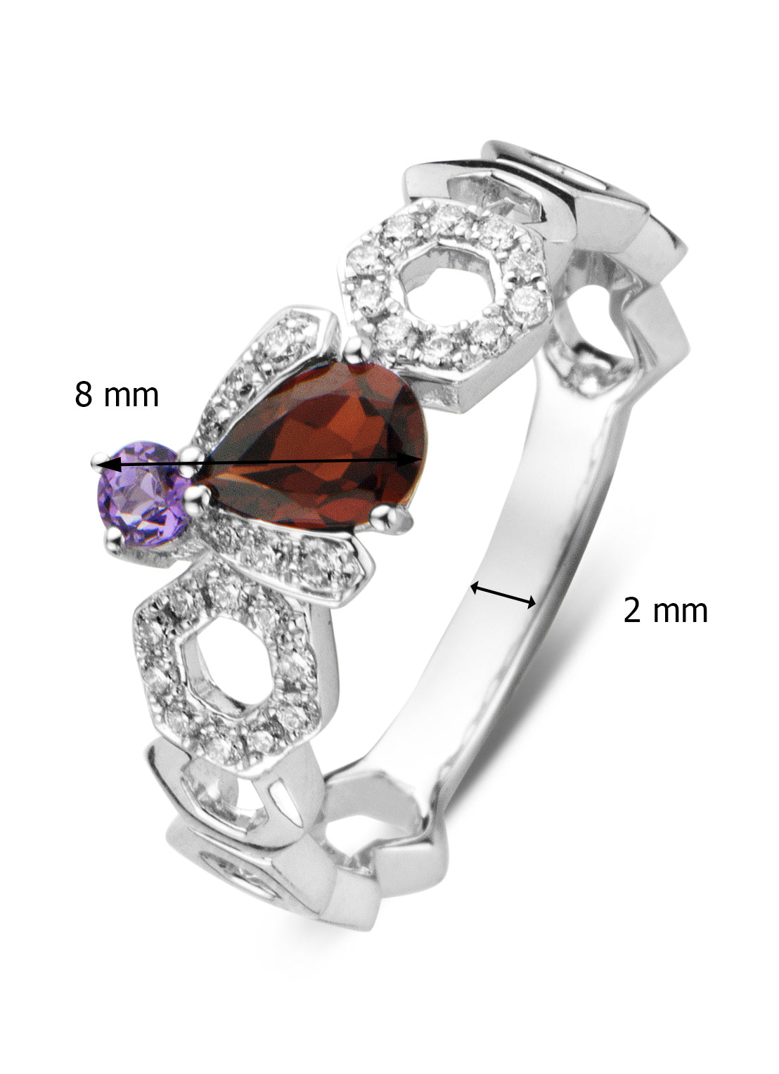 Witgouden ring, 0.45 ct granaat, Queen Bee