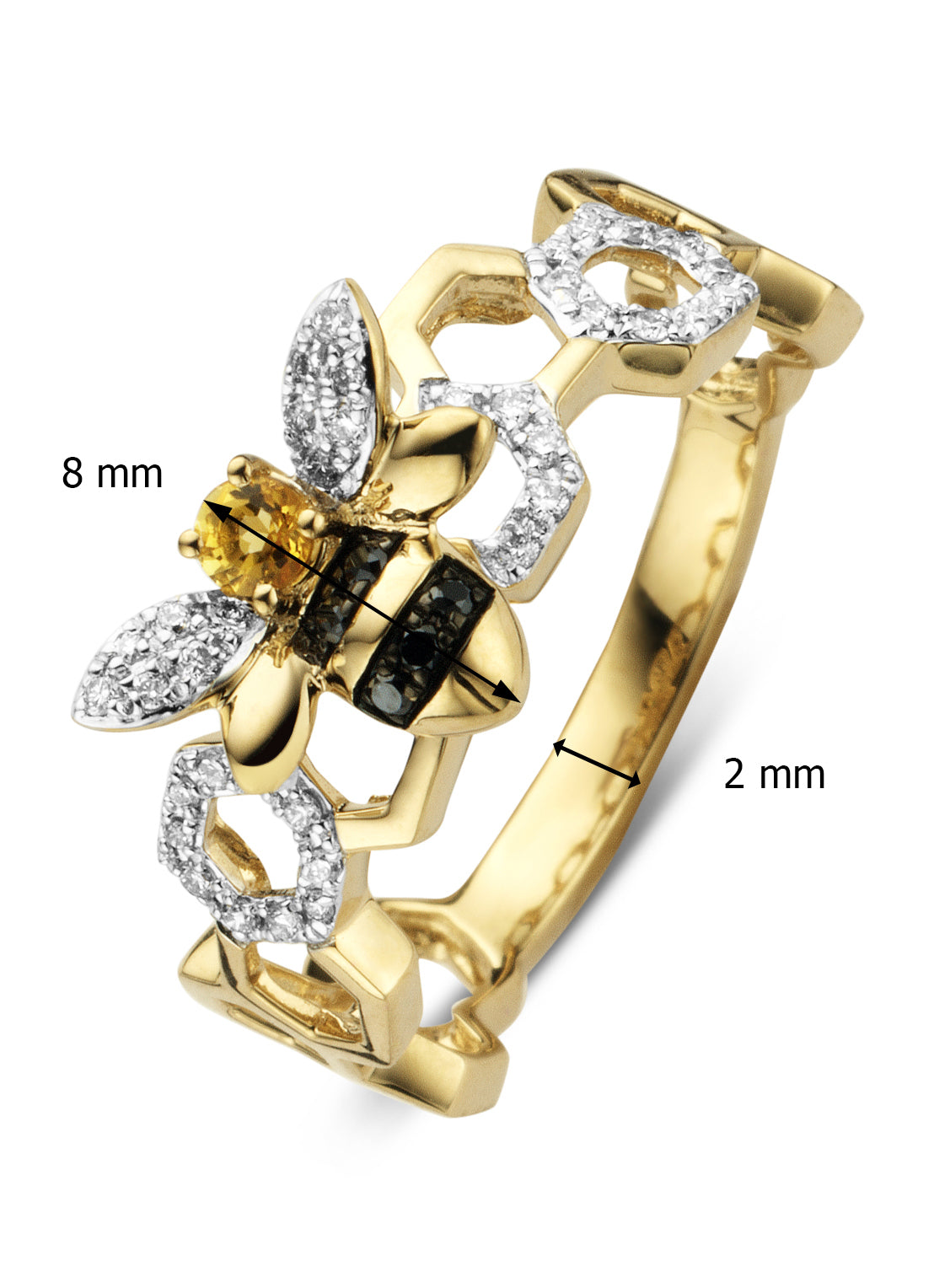 Gouden ring, 0.07 ct citrien, Queen Bee