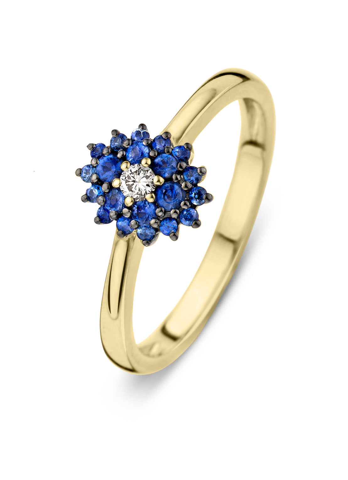 Yellow gold ring, 0.29 ct blue sapphire, majestic