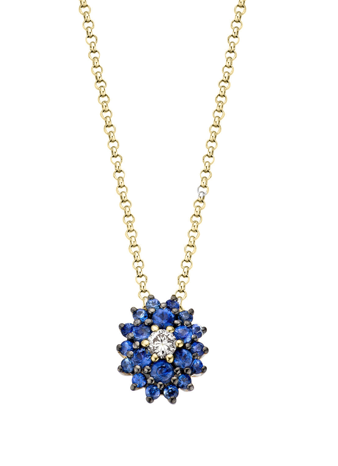 Yellow gold pendant, 0.30 ct blue sapphire, majestic