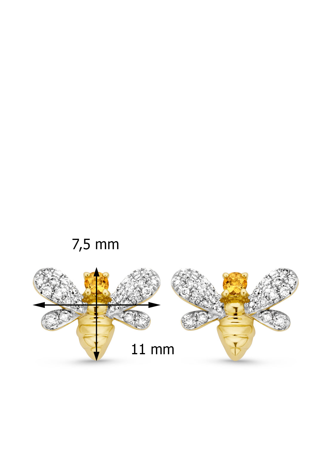 Yellow gold ear jewelry, 0.07 CT Citrien, Queen Bee
