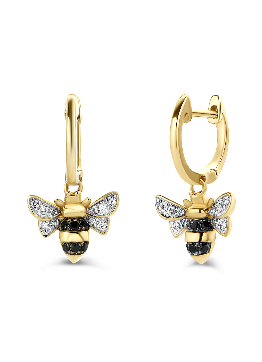 Yellow gold ear jewelry, 0.14 ct diamond, queen bee
