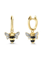 Yellow gold ear jewelry, 0.14 ct diamond, queen bee