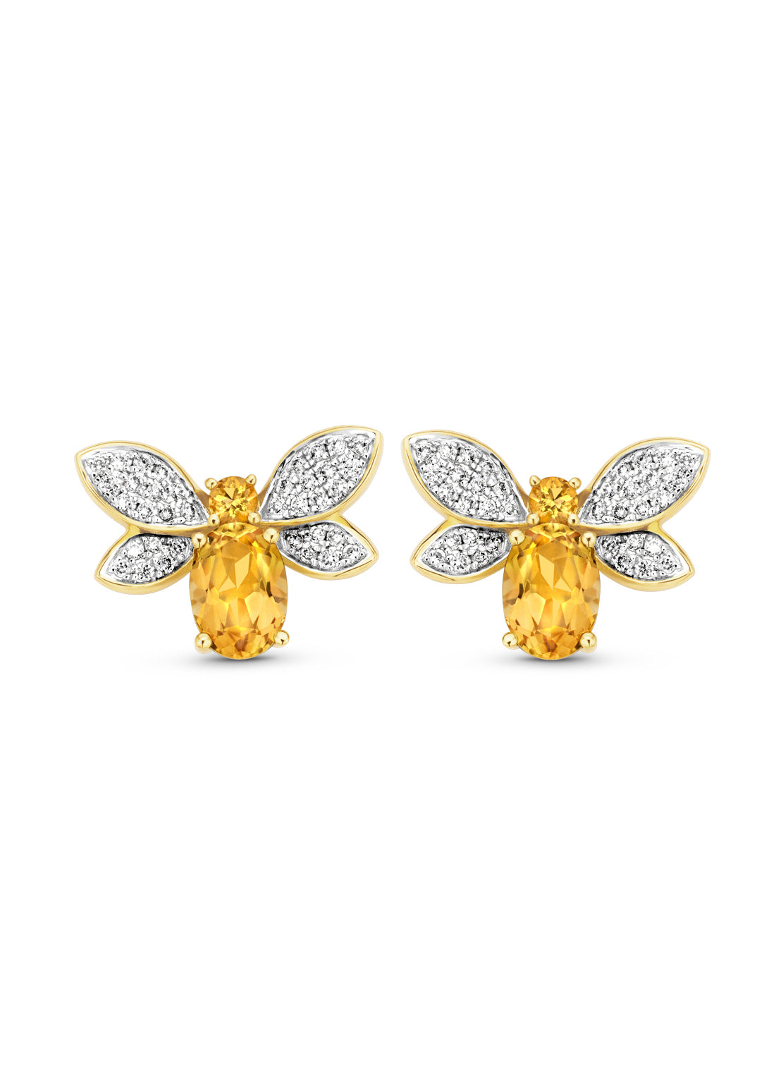 Geelgouden oorsieraden, 1.55 ct citrien, Queen Bee