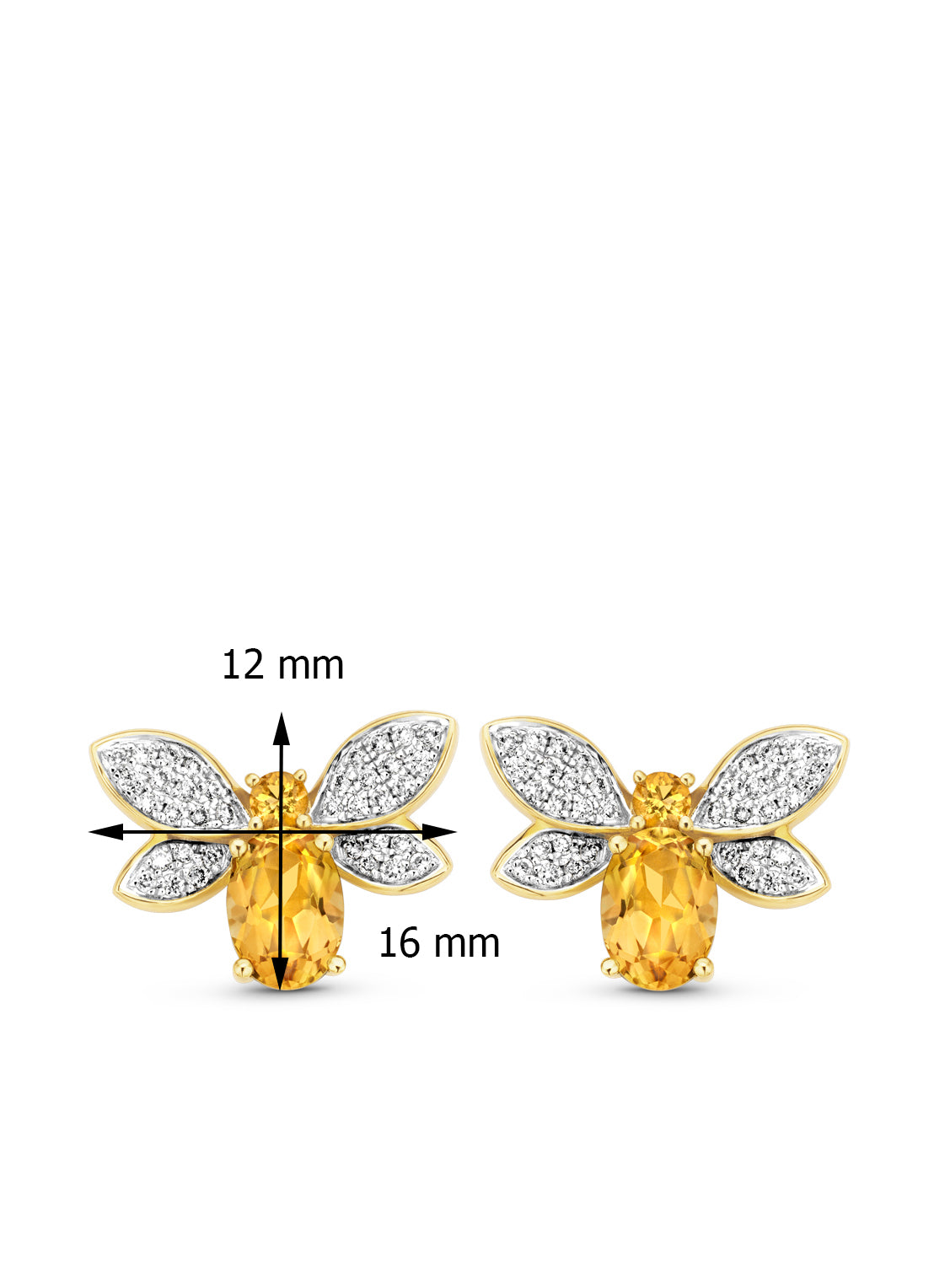 Geelgouden oorsieraden, 1.55 ct citrien, Queen Bee