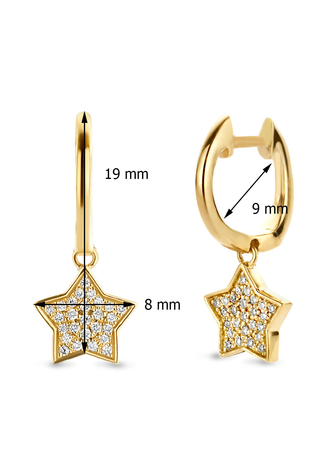 Yellow gold ear jewelry, 0.11 ct diamond, Dreamer