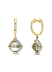 Yellow gold ear jewelry, 3.26 ct green amethist, Fiësta