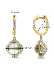 Yellow gold ear jewelry, 3.26 ct green amethist, Fiësta