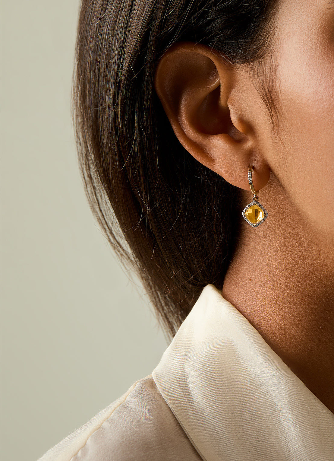 Yellow gold ear jewelry, 3.06 CT Citrien, Fiësta
