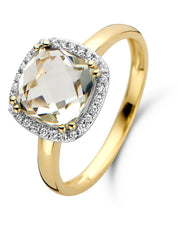 Yellow gold ring, 2.40 ct green amethist, fiësta