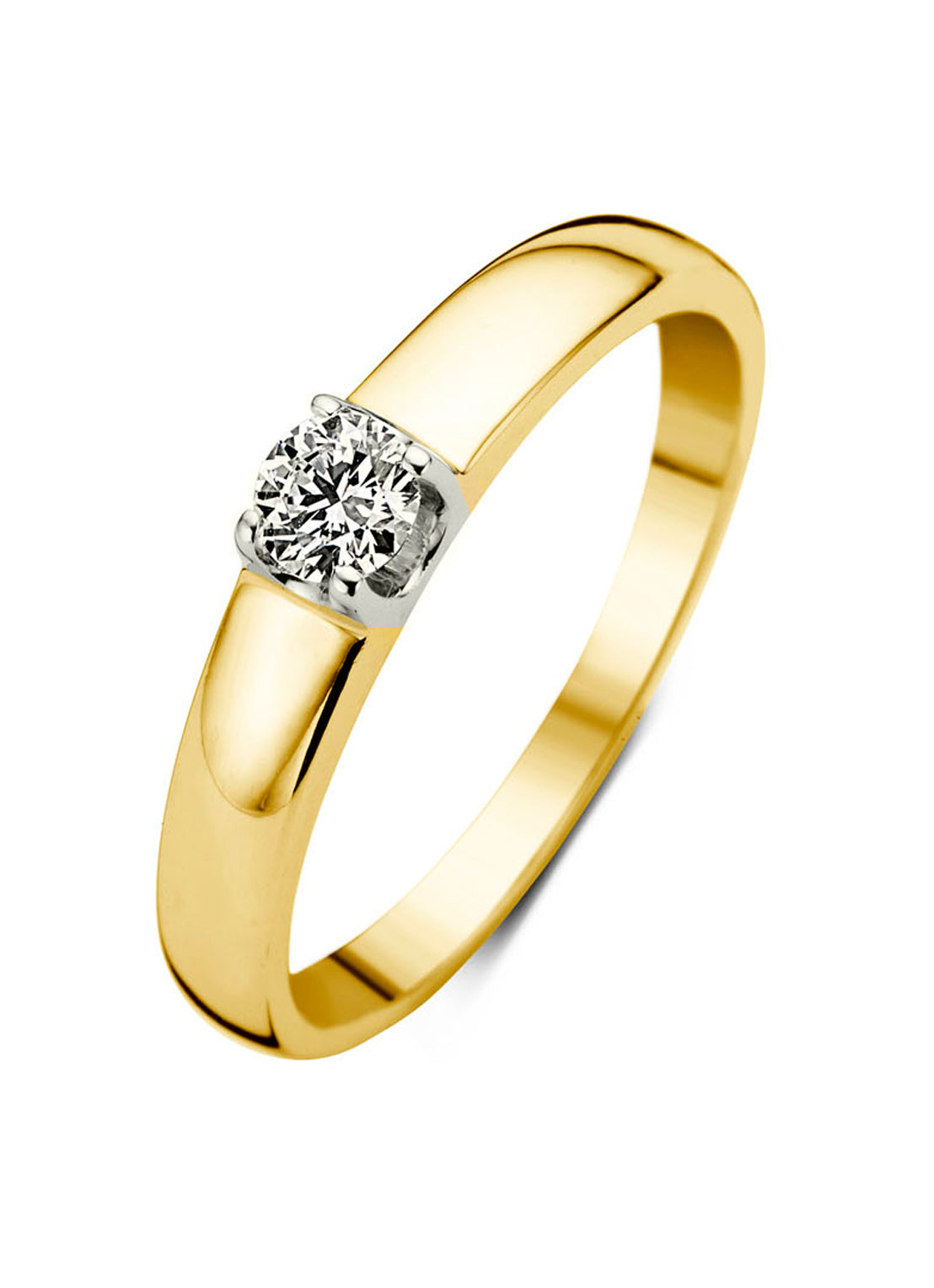 Geelgouden solitairring, 0.25 ct diamant, Groeibriljant