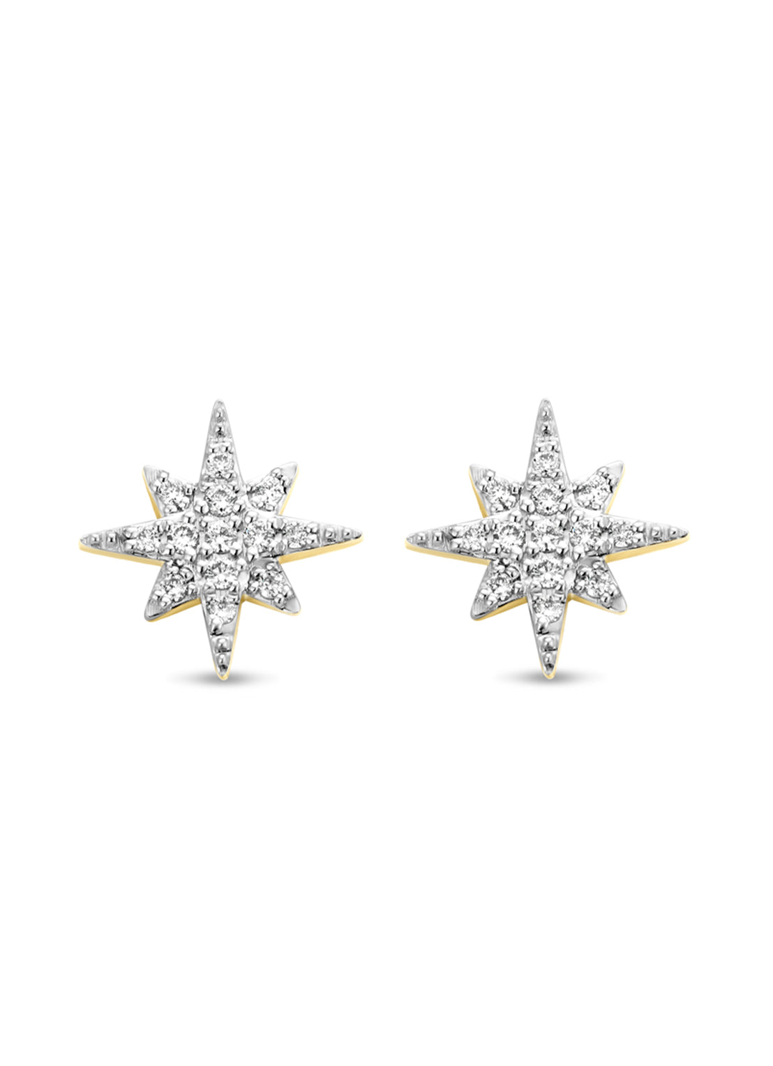 Gold ear jewelry, 0.10 ct diamond, Cosmic
