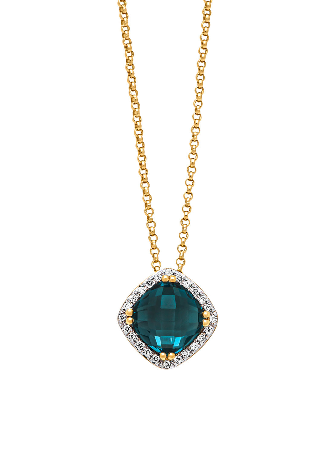 Yellow gold pendant with necklace, 1.96 CT London Topaz, Fiësta