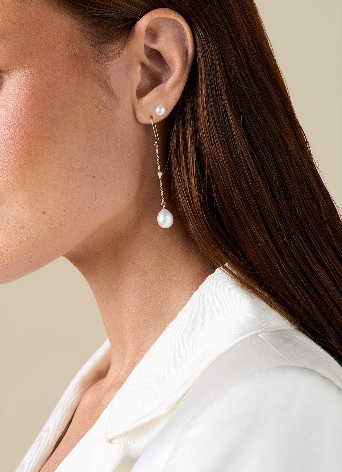 Yellow gold pearl ear jewelry rivièra