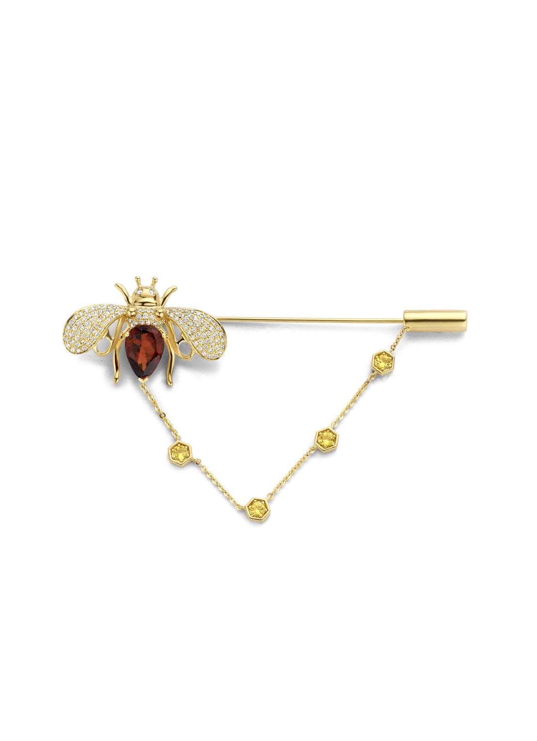 Geelgouden broche, 1.99 ct oranje citrien, Queen Bee
