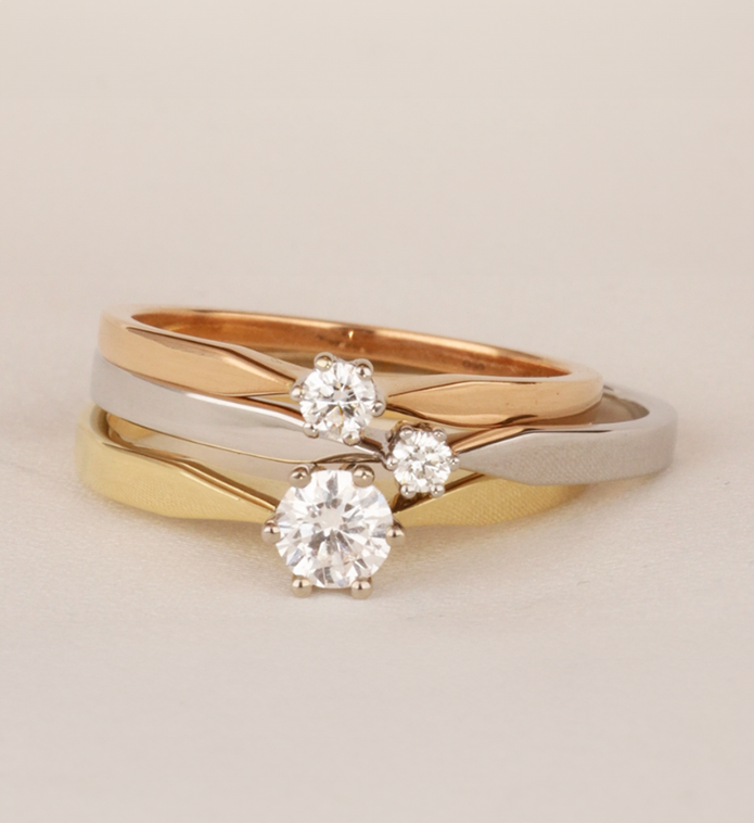 Rose gold, white gold and yellow gold