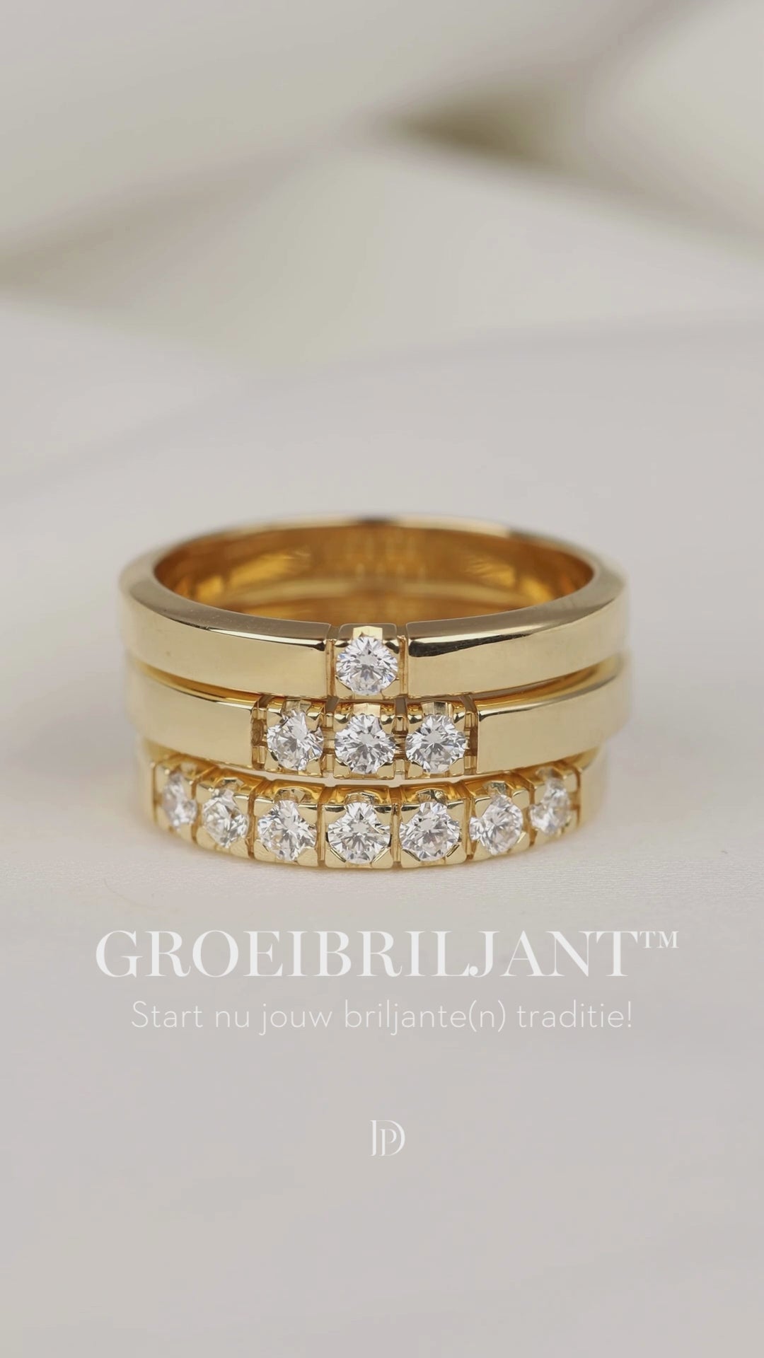 Yellow gold alliance ring, 1.44 ct diamond, Groeibriljant