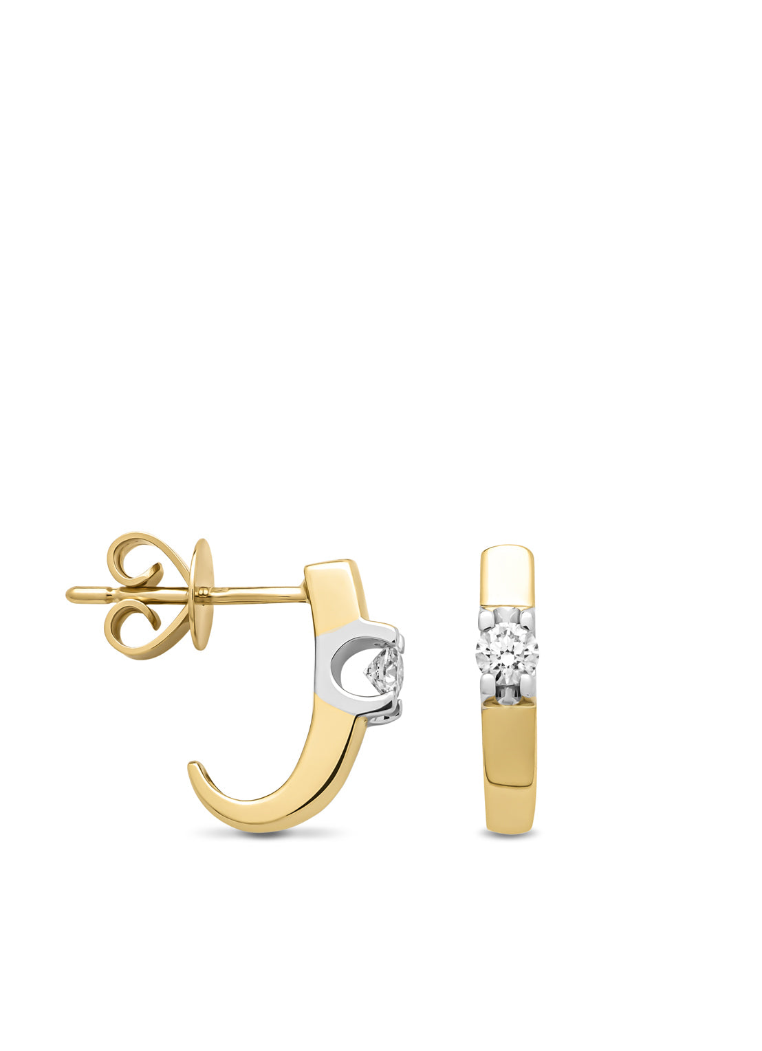 Golden Solitair earrings, 0.22 CT Diamond, Groeibriljant