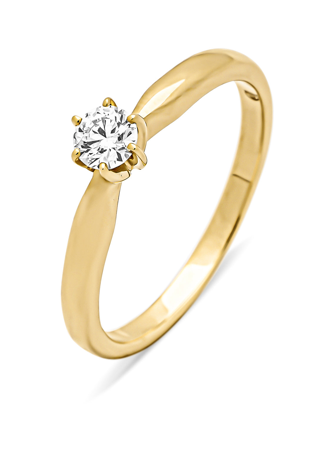 Geelgouden ring, 0.20 ct diamant, Hearts & Arrows