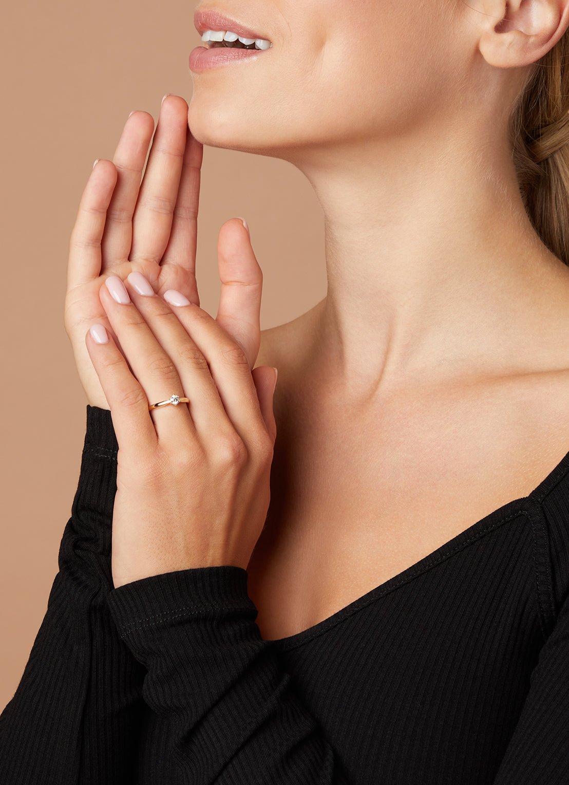 Yellow gold ring, 0.25 ct diamond, Hearts & Arrows