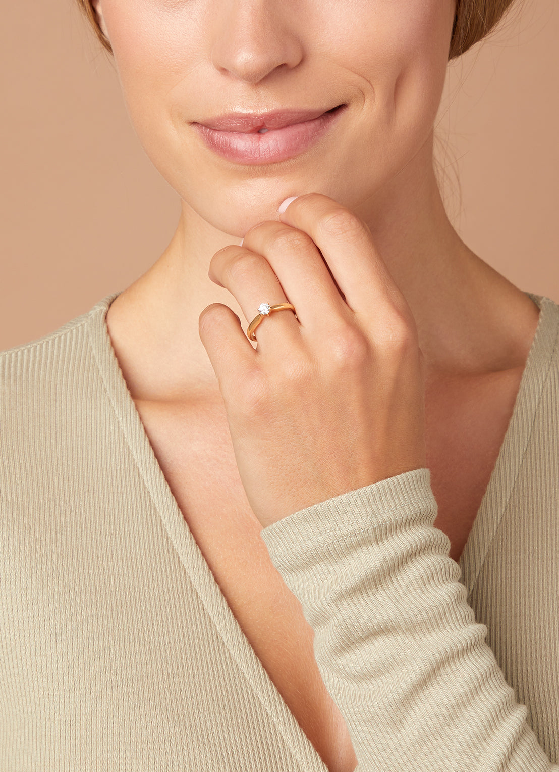 Geelgouden ring, 0.30 ct diamant, Hearts & Arrows