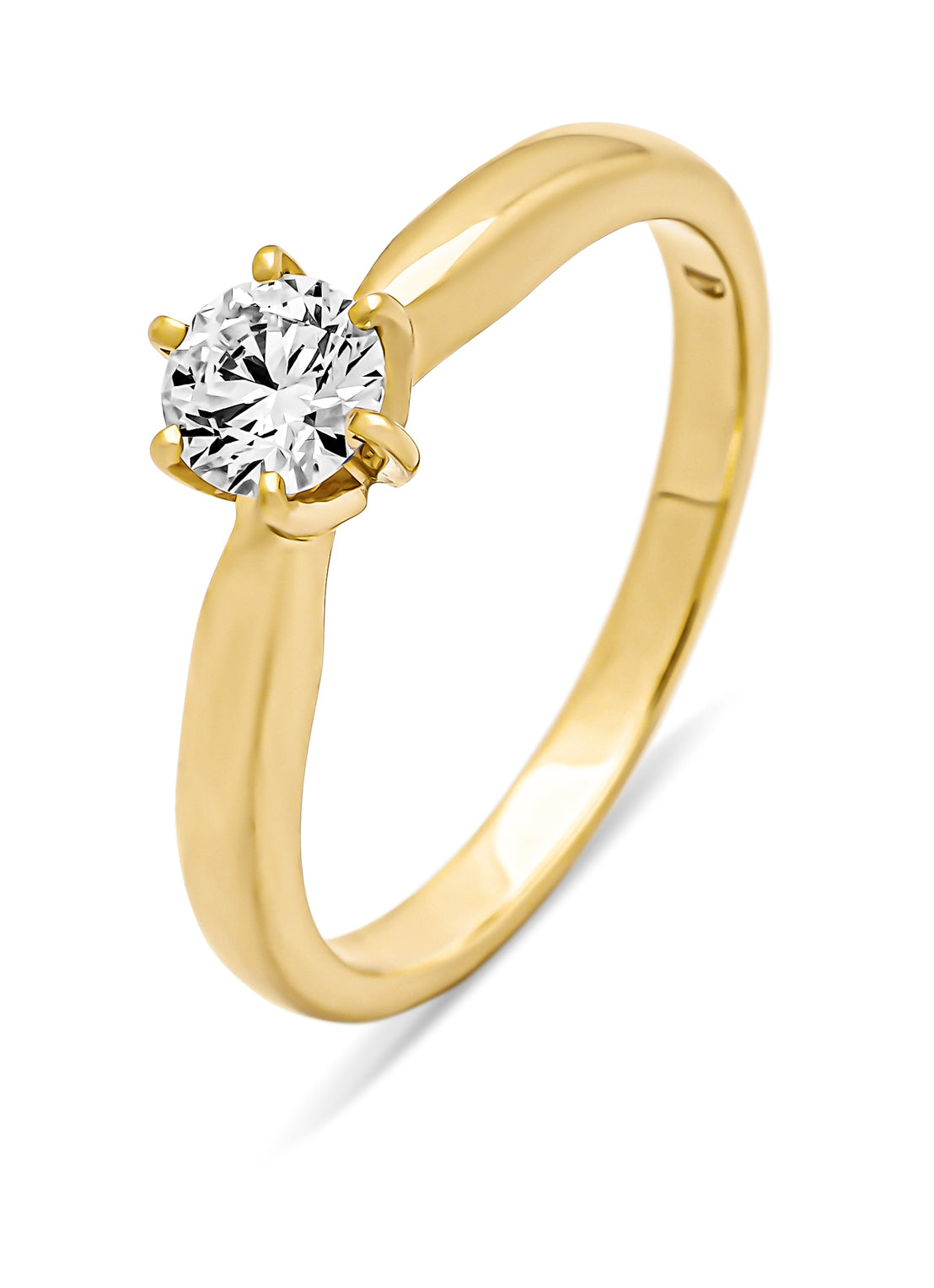 Geelgouden ring, 0.40 ct diamant, Hearts & Arrows