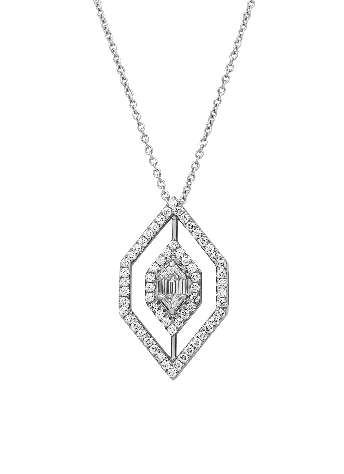 Witgouden hanger met collier, 0.57 ct diamant, Hexagon