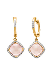 Yellow gold earrings, 3.39 ct rose quartz, Fiesta