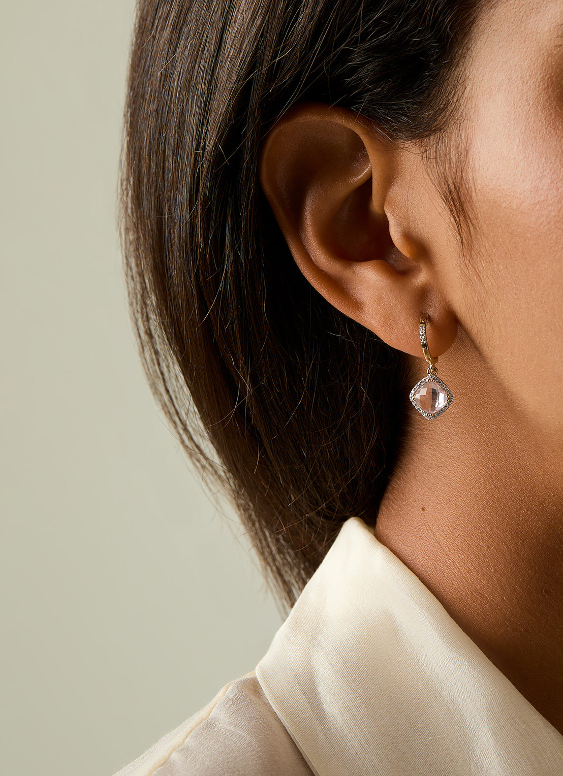 Geelgouden oorsieraden, 3.39 ct rozenkwarts, Fiësta