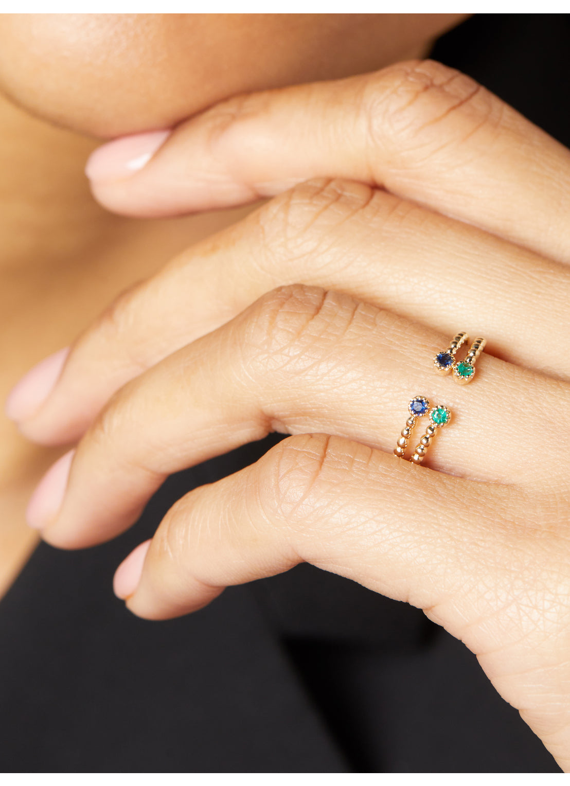 Yellow gold ring, 0.10 ct blue sapphire, Joy
