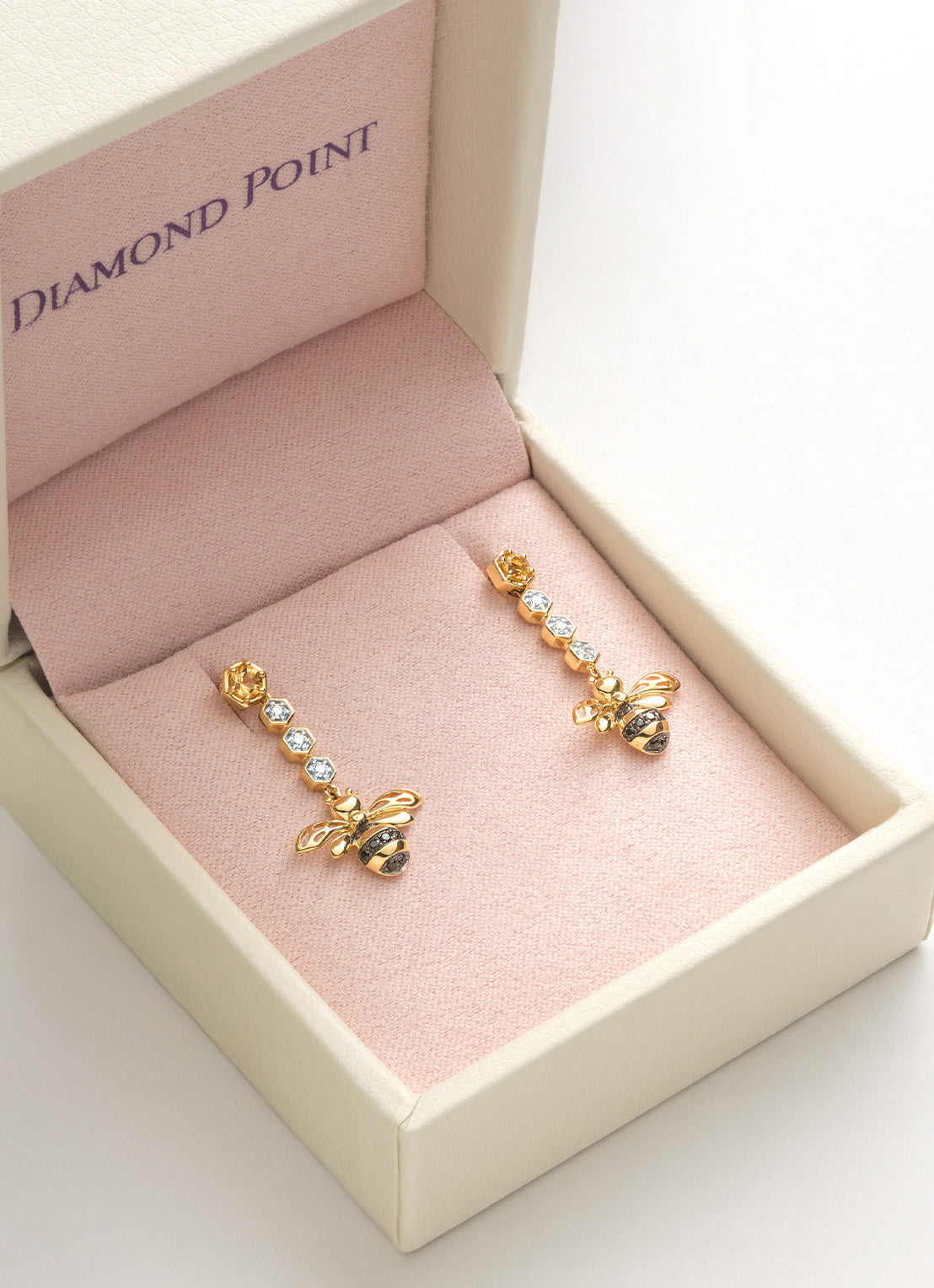 Yellow gold ear jewelry, 0.20 ct citrien, queen bee