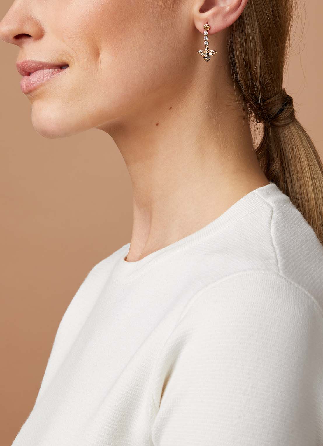 Yellow gold ear jewelry, 0.20 ct citrien, queen bee