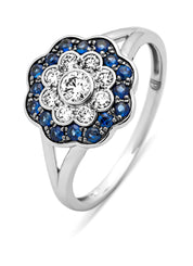 Witgouden ring, 0.28 ct blauwe saffier, Floral