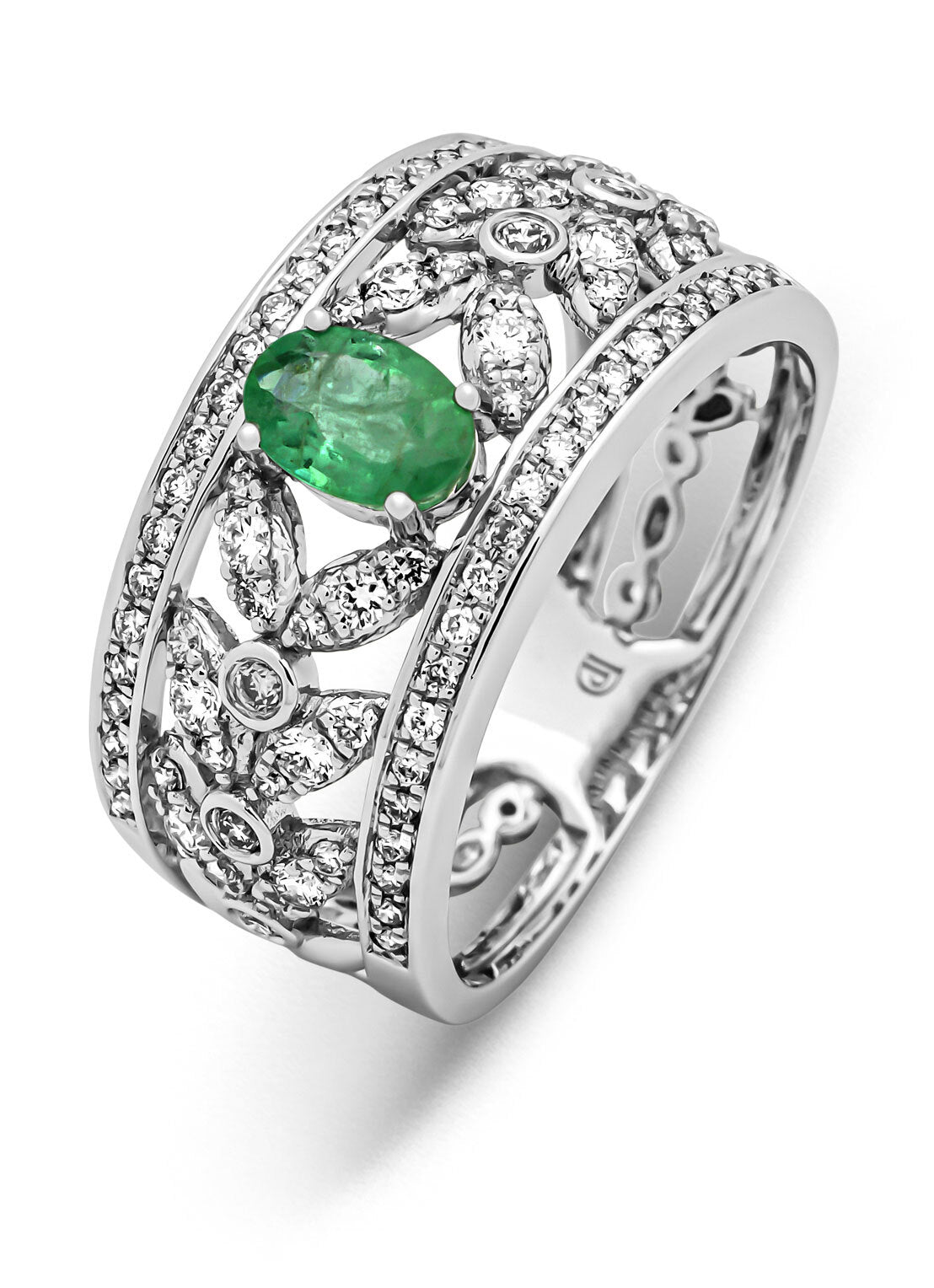 Witgouden ring, 0.41 ct smaragd, Majestic